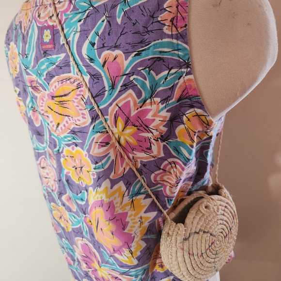 EZ Spirit y2k Floral Print Blouse Top Purple Pink Yellow Aqua Size 16 adult Sm - Picture 5 of 6